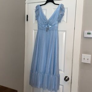 Mac Duggal  Size 4 Ruffle Tiered Metallic Ruched Shoulder Dress